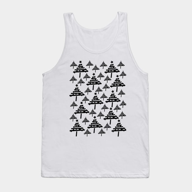 Black and White Christmas Tree Pattern Tank Top by OneLook